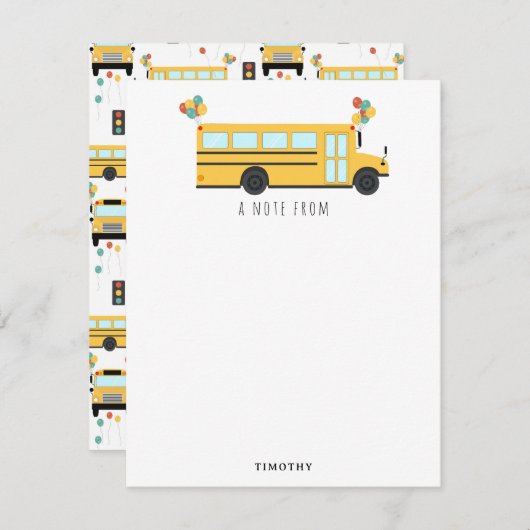 Gele schoolbus feestje kinderen naam notitiekaartje (Voorkant / Achterkant)