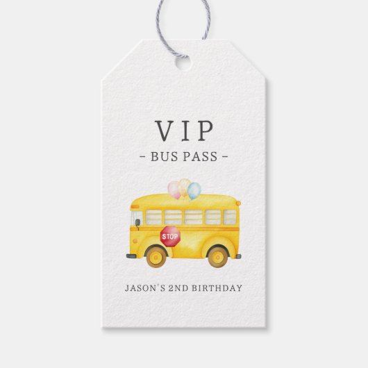 Gele schoolbus grappig cadeaulabel (Voorkant)