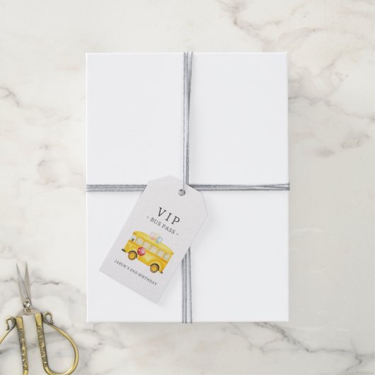 Gele schoolbus grappig cadeaulabel (Met Touw)