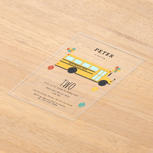 Gele schoolbus Kids Verjaardagsfeestje Acryl Uitnodigingen (Laagn)