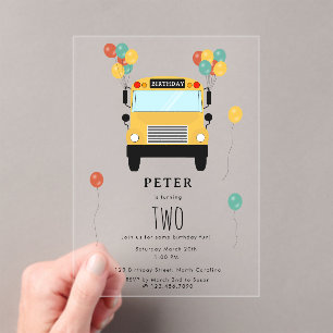 Gele schoolbus kinderverjaardagsfeestje acryl uitnodigingen