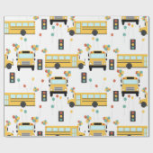 Gele schoolbus kinderverjaardagsfeestje cadeaupapier (Vlak)