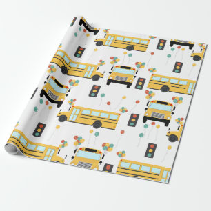 Gele schoolbus kinderverjaardagsfeestje cadeaupapier