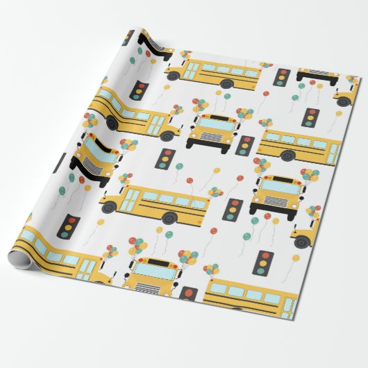 Gele schoolbus kinderverjaardagsfeestje cadeaupapier (Uitgerold)