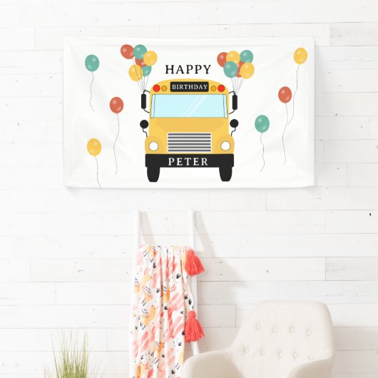 Gele schoolbus kinderverjaardagsfeestje spandoek (Insitu)