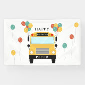 Gele schoolbus kinderverjaardagsfeestje spandoek (Horizontaal)