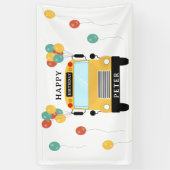 Gele schoolbus kinderverjaardagsfeestje spandoek (Verticaal)
