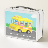 Gele schoolbus met gelukkige kinderen gepersonalis (Achterkant)