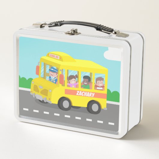 Gele schoolbus met gelukkige kinderen gepersonalis (Voorkant)