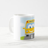 Gele schoolbus met glimlach koffiemok (Voorkant links)