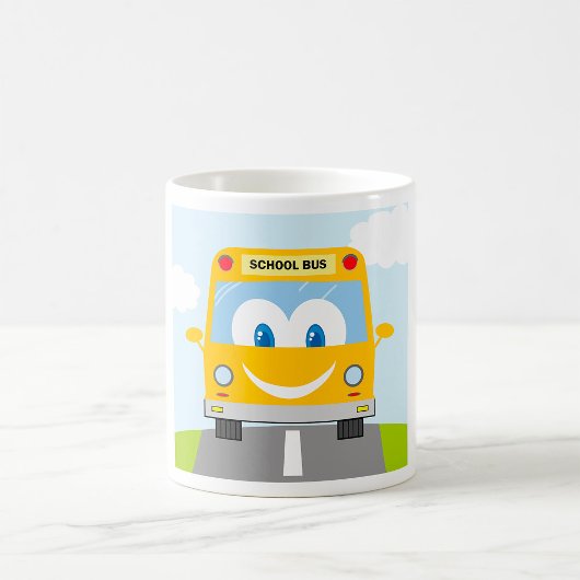 Gele schoolbus met glimlach koffiemok