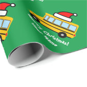 Gele schoolbus met kerstmuts cadeaupapier (Rol Hoek)