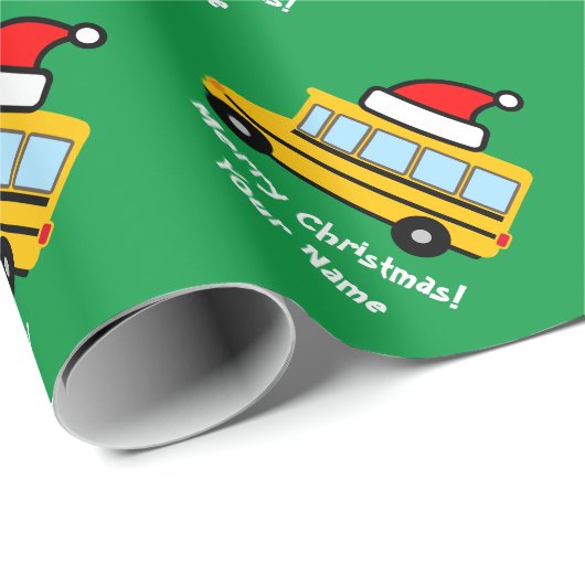Gele schoolbus met kerstmuts cadeaupapier (Rol Hoek)
