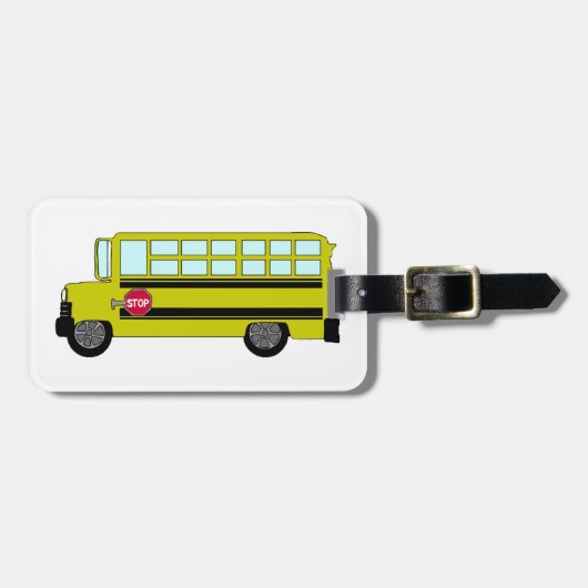 Gele schoolbus met stopbord bagagelabel (Voorkant horizontaal)