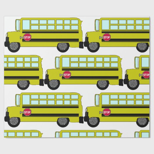 Gele schoolbus met stopbord cadeaupapier (Vlak)