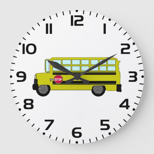 Gele schoolbus met stopbord grote klok (Voorkant)
