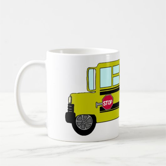 Gele schoolbus met stopbord koffiemok (Links)