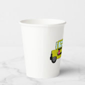 Gele schoolbus met stopbord papieren bekers (Rechts)