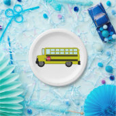 Gele schoolbus met stopbord papieren bordje (Feest)