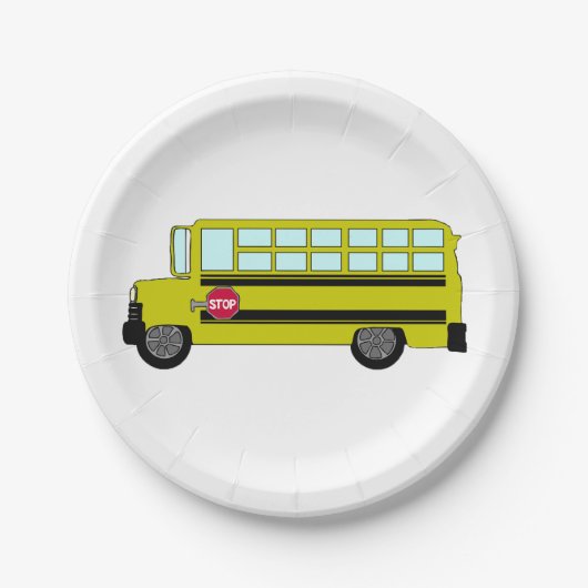 Gele schoolbus met stopbord papieren bordje (Voorkant)
