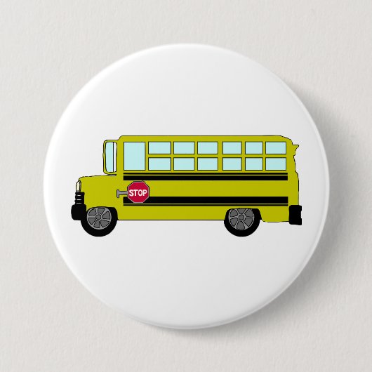 Gele schoolbus met stopbord ronde button 7,6 cm (Voorkant)