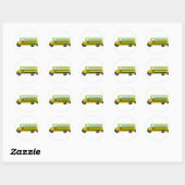 Gele schoolbus met stopbord ronde sticker (Vel)