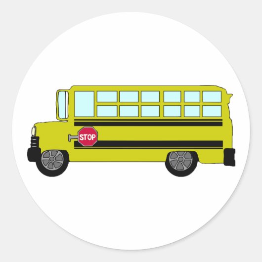 Gele schoolbus met stopbord ronde sticker (Voorkant)