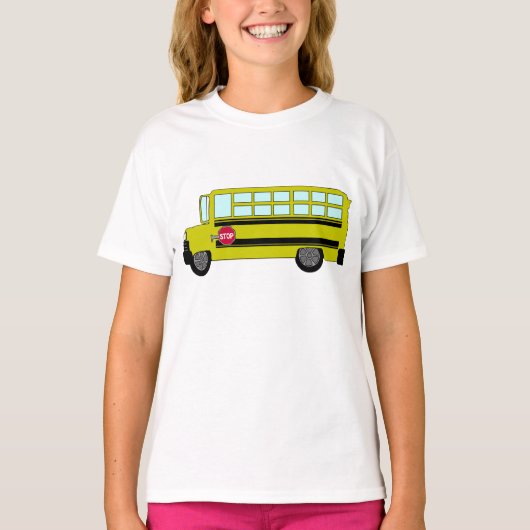 Gele schoolbus met stopbord t-shirt (Voorkant)