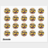 Gele schoolbus ronde sticker (Vel)