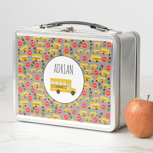 Gele schoolbus Stop Sign Traffic Lights Patroon (In situ)