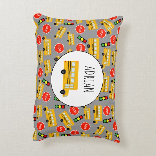 Gele schoolbus Stop Sign Traffic Lights Patroon Accent Kussen (Achterkant (Verticaal))