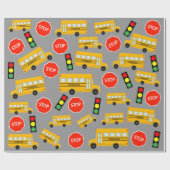 Gele schoolbus Stop Sign Traffic Lights Patroon Cadeaupapier (Vlak)