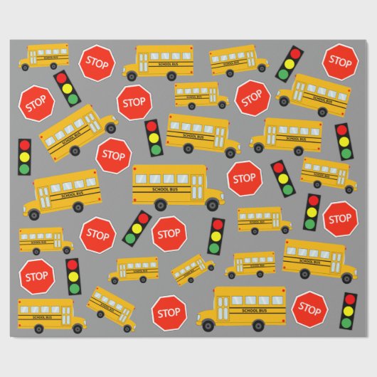 Gele schoolbus Stop Sign Traffic Lights Patroon Cadeaupapier (Vlak)