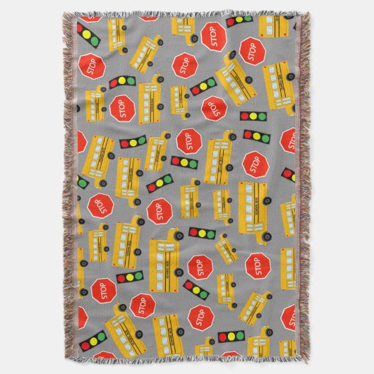 Gele schoolbus Stop Sign Traffic Lights Patroon Deken (Voorkant Verticaal)
