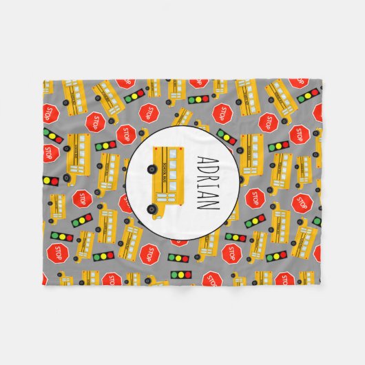 Gele schoolbus Stop Sign Traffic Lights Patroon Fleece Deken (Voorkant (Horizontaal))