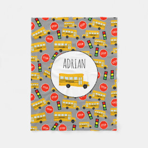 Gele schoolbus Stop Sign Traffic Lights Patroon Fleece Deken