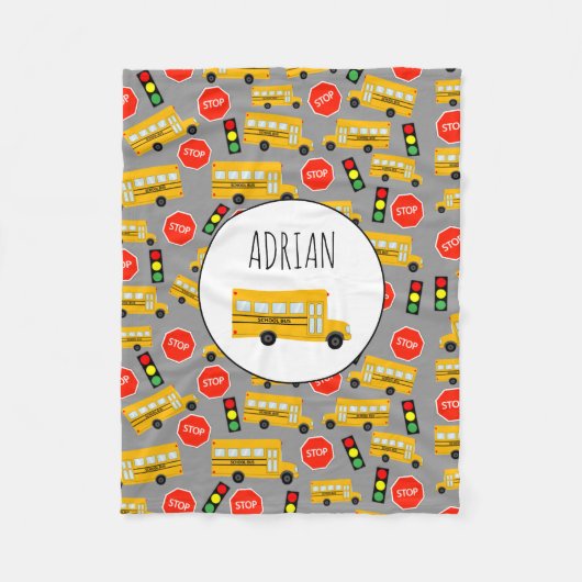 Gele schoolbus Stop Sign Traffic Lights Patroon Fleece Deken (Voorkant)