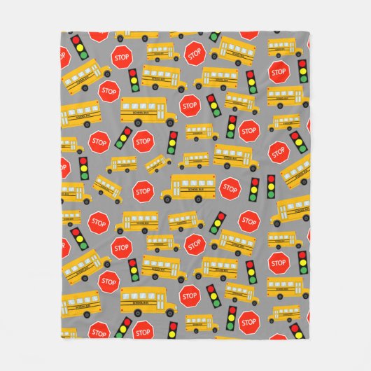 Gele schoolbus Stop Sign Traffic Lights Patroon Fleece Deken (Voorkant)