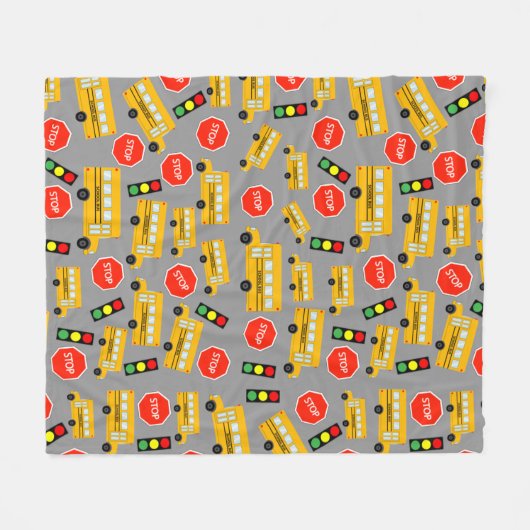 Gele schoolbus Stop Sign Traffic Lights Patroon Fleece Deken (Voorkant (Horizontaal))