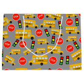 Gele schoolbus Stop Sign Traffic Lights Patroon Groot Cadeauzakje (Voorkant)