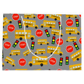 Gele schoolbus Stop Sign Traffic Lights Patroon Groot Cadeauzakje (Achterkant)