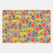 Gele schoolbus Stop Sign Traffic Lights Patroon Inpakpapier Vel (Voorkant)