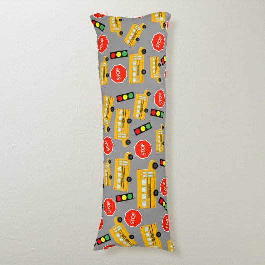 Gele schoolbus Stop Sign Traffic Lights Patroon Lichaamskussen (Voorkant Verticaal)