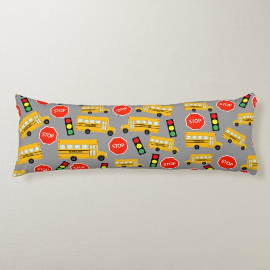 Gele schoolbus Stop Sign Traffic Lights Patroon Lichaamskussen (Voorkant)