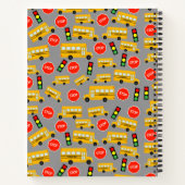 Gele schoolbus Stop Sign Traffic Lights Patroon Notitieboek (Achterkant)