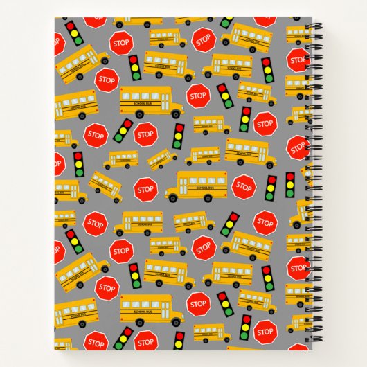 Gele schoolbus Stop Sign Traffic Lights Patroon Notitieboek (Achterkant)
