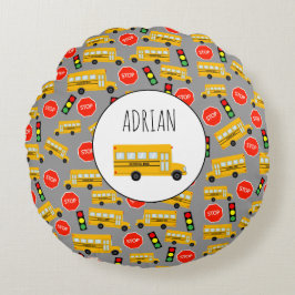 Gele schoolbus Stop Sign Traffic Lights Patroon Rond Kussen