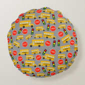 Gele schoolbus Stop Sign Traffic Lights Patroon Rond Kussen (Achterkant)