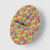 Gele schoolbus Stop Sign Traffic Lights Patroon Ronde Klok (Hoek)