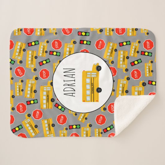Gele schoolbus Stop Sign Traffic Lights Patroon Sherpa Deken (Voorkant (horizontaal))